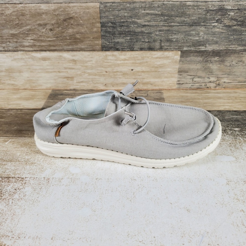 Hey Dude Wendy Chambray Womens Loafer Shoes Sz 9 Light Gray Slip On Round Toe